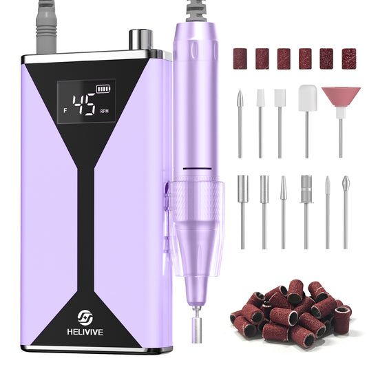 Professional Electric Nail Drill 45000RPM Cordless Nail File | Portable & Rechargeable, 11 Drill Bits, for Shaping, Polishing & Removing Gel Nails for Salon Home