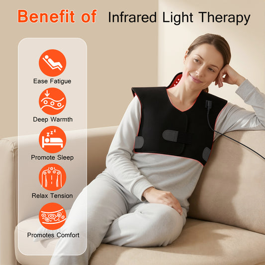 Red Light Therapy for Neck and Shoulders, 165 LEDs Infrared Light Therapy Wrap for Home/Office, 5 Levels & 9 Timer Infrared Heating Pad for Neck, Shoulder, Chest, Upper Back