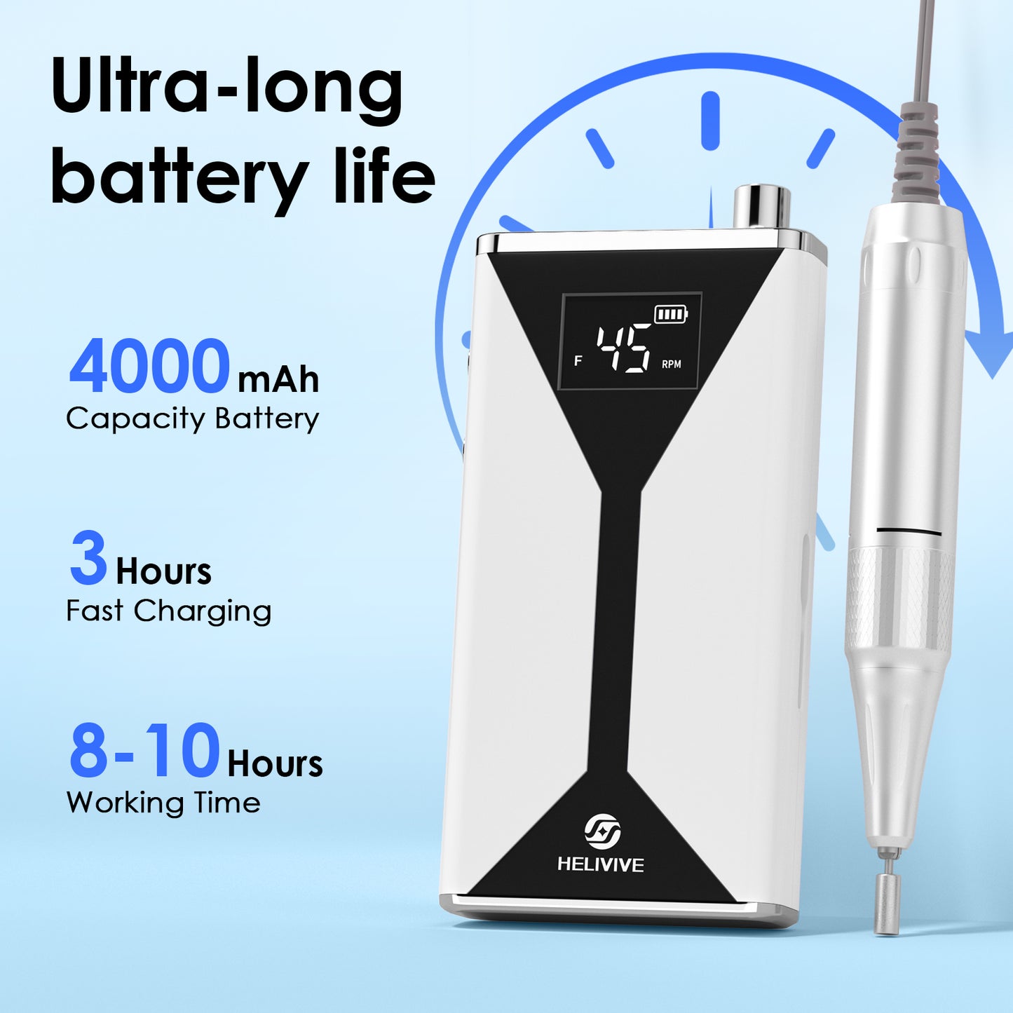 Professional Electric Nail Drill 45000RPM Cordless Nail File | Portable & Rechargeable, 11 Drill Bits, for Shaping, Polishing & Removing Gel Nails for Salon Home