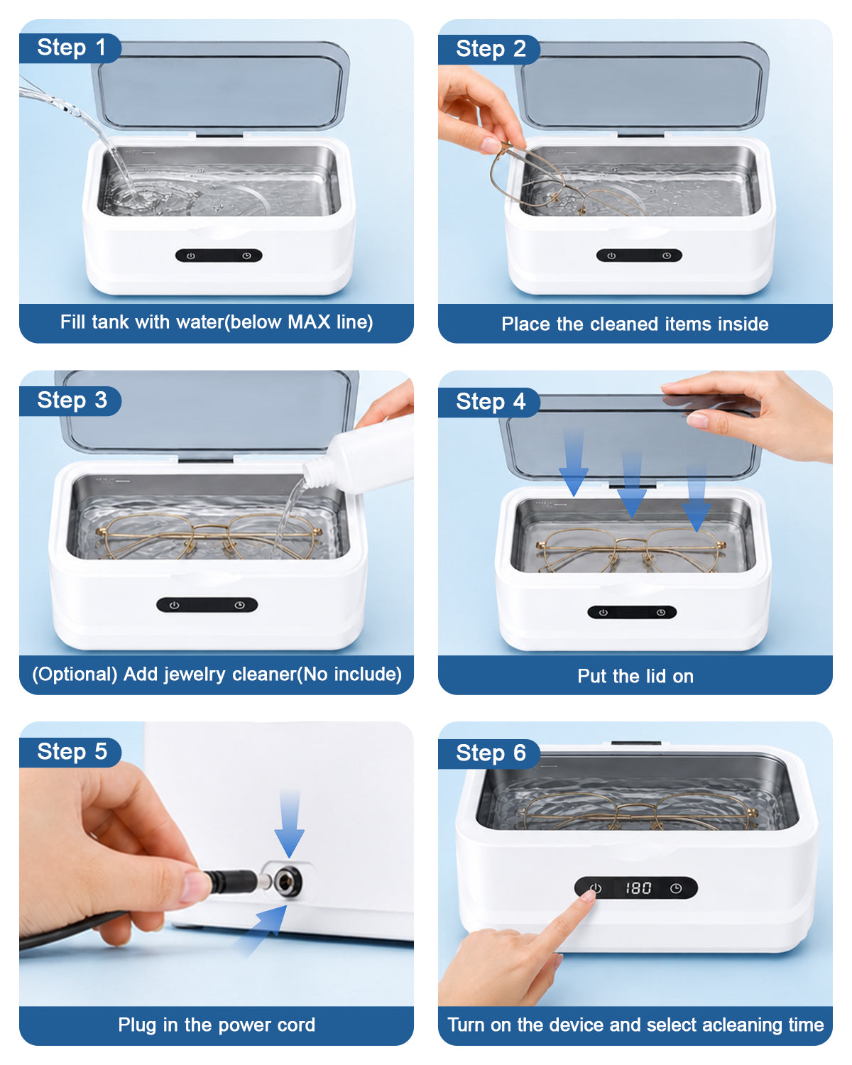 EXTAFIY Ultrasonic Jewelry Cleaner 48KHz Ultra Sonic Cleaning Machine| For Ring/Eyeglass/Silver Jewelry/Watch Band/Earring/Dentures/Retainers 4 Cleaning Modes & Display 400ml 304 Tank Gift for Women White