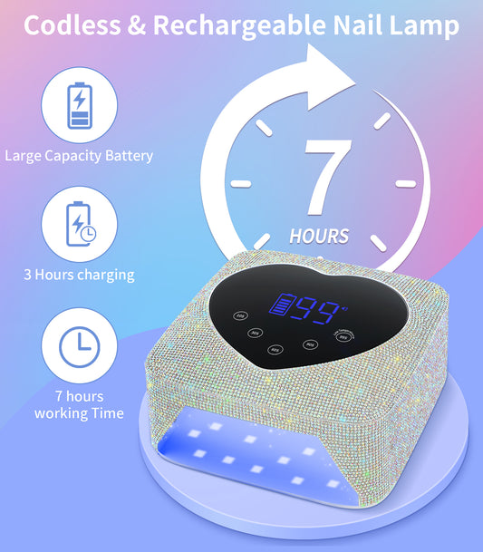 HUGMAPLE Cordless UV Nail Lamp 72W,Rechargeable Diamond LED Nail Dryer | Fast Nail Light Curing Lamp for All gel nails with 5 Timer Setting, Touch Control & Auto Sensor for Salon & Home