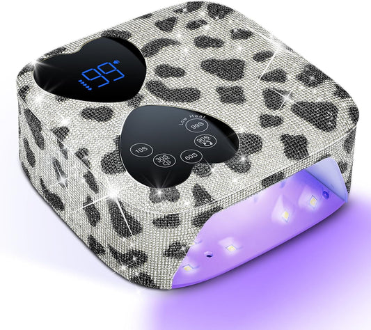 UV LED Nail Lamp Cordless, HUITINE 80W Rechargeable UV Light for Gel Nails | Professional Gel Light Dryer with 5 Timers & Mirror Base, Sparkling Rhinestones Diamond Curing Lamp for Salon & Home