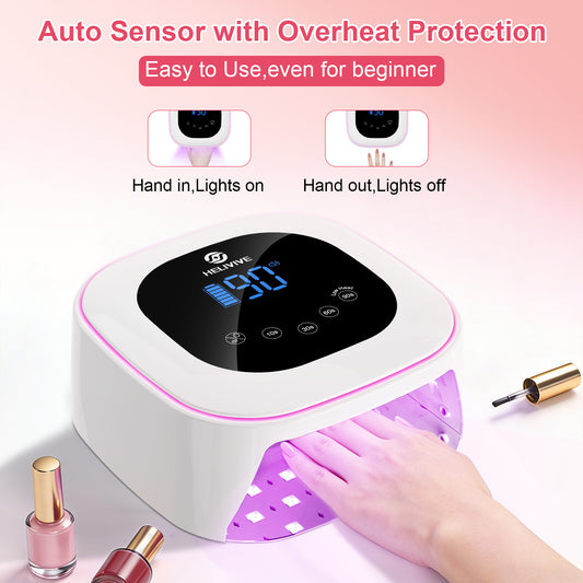 Cordless UV LED Nail Lamp, 80W Rechargeable Nail Dryer Light | 4 Timers, Atmosphere Light & Mirror Base, UV Light for All Gel Nails, Ideal for Training,Nail Art Practice,Home & Salon Use