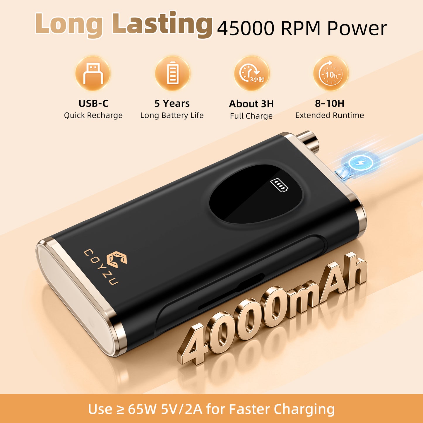 Professional Electric Nail Drill Rechargeable Nail File | for Acrylic & Gel, High Speed 45000RPM, Cordless, Portable Gel Polish Removal E file, Beginner Friendly, for Beauty Lovers