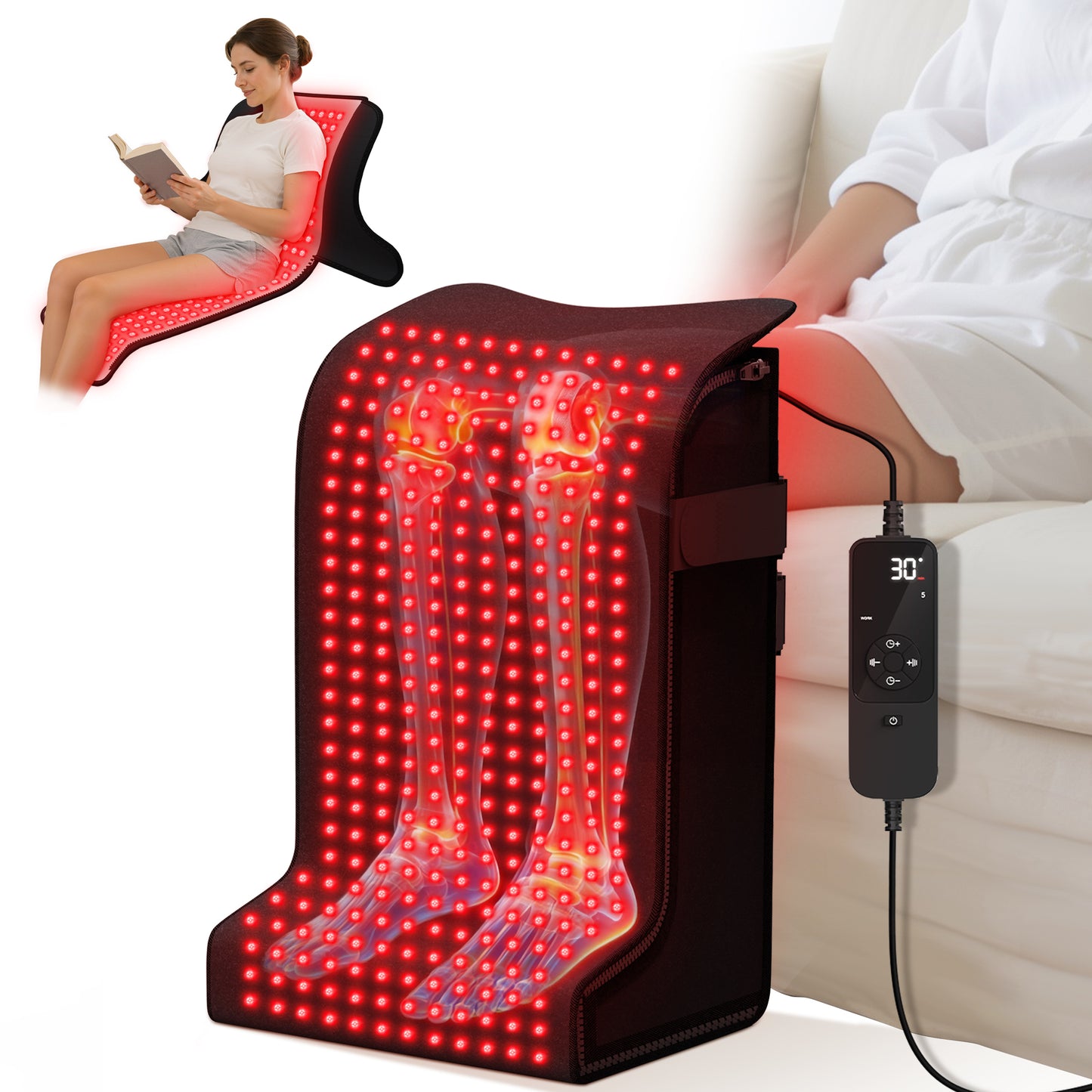 Red Light Therapy for Feet, 480 LEDs with 660nm & 850nm, 5 Modes & 6 Timers, Infrared Light Heating Pad for Tired Legs, Ankles & Body, Ideal for Home/Office (15"x11.3"x24.5")