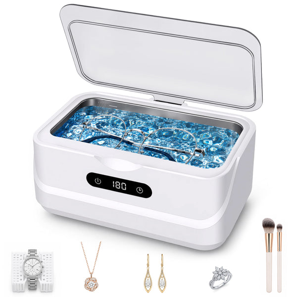EXTAFIY Ultrasonic Jewelry Cleaner 48KHz Ultra Sonic Cleaning Machine| For Ring/Eyeglass/Silver Jewelry/Watch Band/Earring/Dentures/Retainers 4 Cleaning Modes & Display 400ml 304 Tank Gift for Women