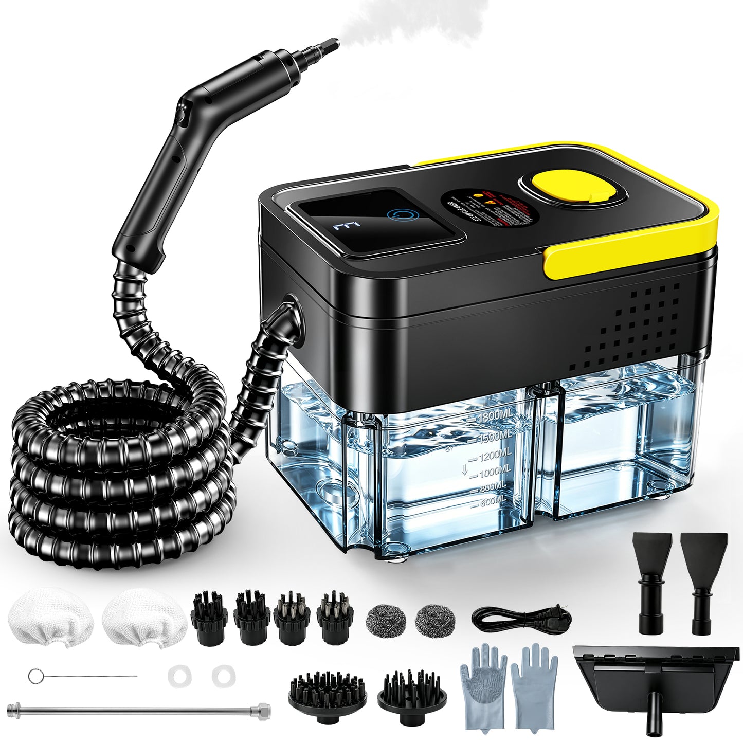 Steam Cleaner,1.9Qt Pressurized Portable Handheld Steamer for Home Cleaning | 3 Adjustable Steam Levels & Dual Switch, 15s Heat-Up, 221°F Steam，18 Accessories for Tile, Grout, Grease, Dirt, Car, sofa