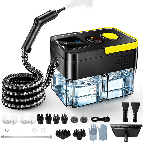 Steam Cleaner,1.9Qt Pressurized Portable Handheld Steamer for Home Cleaning | 3 Adjustable Steam Levels & Dual Switch, 15s Heat-Up, 221°F Steam，18 Accessories for Tile, Grout, Grease, Dirt, Car, sofa