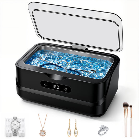 EXTAFIY Ultrasonic Jewelry Cleaner 48KHz Ultra Sonic Cleaning Machine| For Ring/Eyeglass/Silver Jewelry/Watch Band/Earring/Dentures/Retainers 4 Cleaning Modes & Display 400ml 304 Tank Gift for Women Black