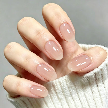 French Tip Press On Nails, Short Almond 32Pcs 16 Sizes Fake Nails | Reusable Stick-On Nails with Glue, 3 Weeks Wear,Salon-Quality Natural Fake Nails,Curved Fit,Nude Pink & White with Gold Line