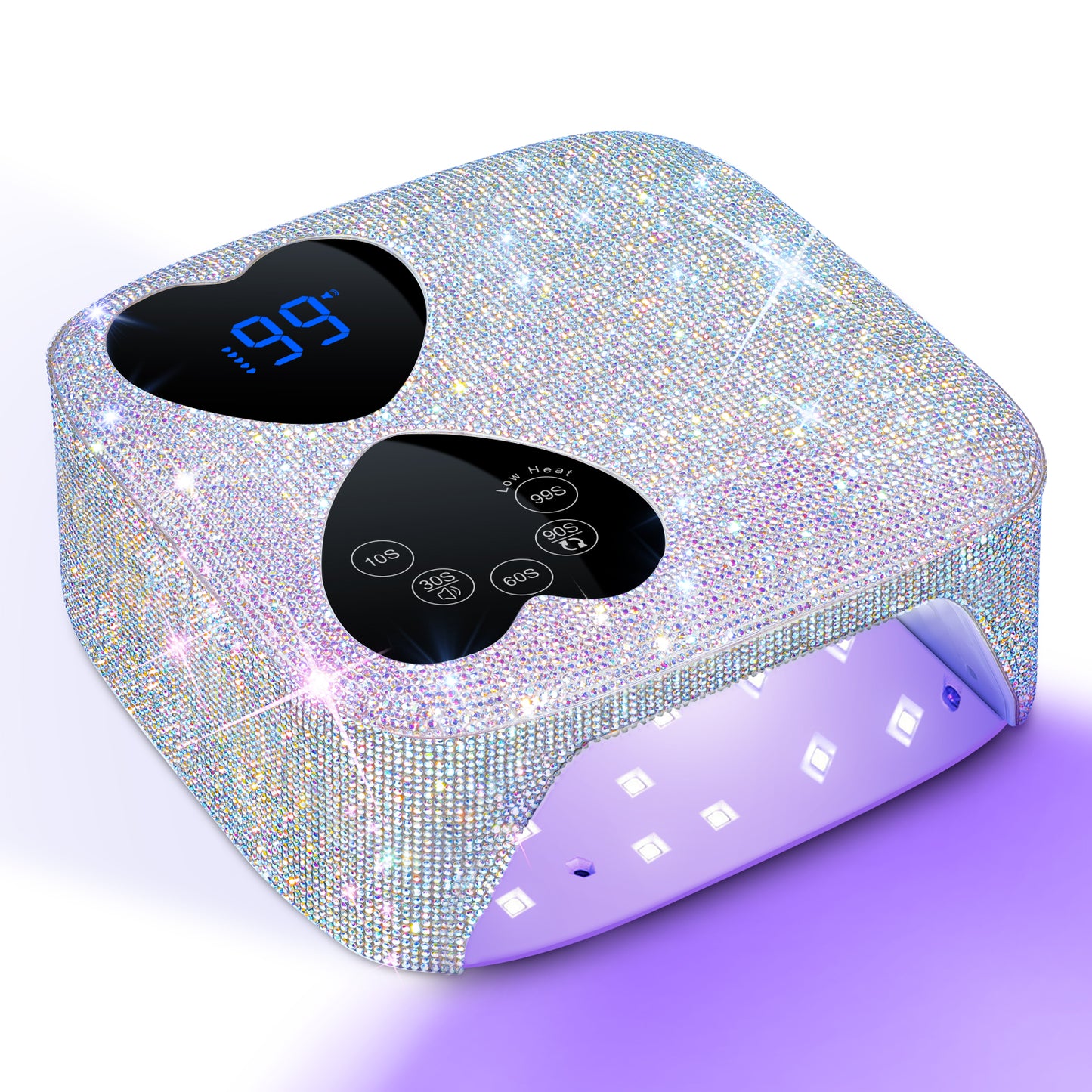 UV LED Nail Lamp Cordless, HUITINE 80W Rechargeable UV Light for Gel Nails | Professional Gel Light Dryer with 5 Timers & Mirror Base, Sparkling Rhinestones Diamond Curing Lamp for Salon & Home