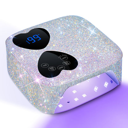UV LED Nail Lamp Cordless, HUITINE 80W Rechargeable UV Light for Gel Nails | Professional Gel Light Dryer with 5 Timers & Mirror Base, Sparkling Rhinestones Diamond Curing Lamp for Salon & Home