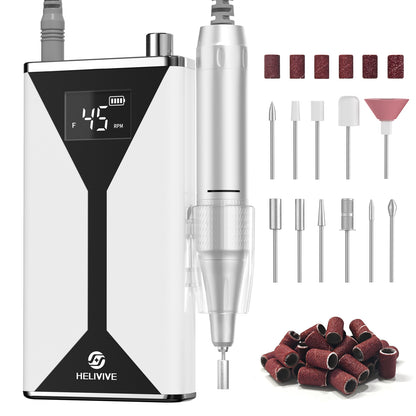 Professional Electric Nail Drill 45000RPM Cordless Nail File | Portable & Rechargeable, 11 Drill Bits, for Shaping, Polishing & Removing Gel Nails for Salon Home