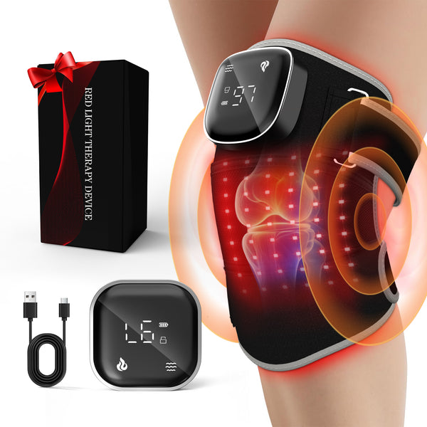 RAYOCON Red Light Therapy for Knee: Knee Massager with 6 Heat and 5 Vibration Cordless Rechargeable Electric Heated Knee Brace Gifts for Men Women