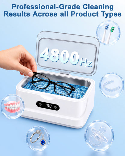 EXTAFIY Ultrasonic Jewelry Cleaner 48KHz Ultra Sonic Cleaning Machine| For Ring/Eyeglass/Silver Jewelry/Watch Band/Earring/Dentures/Retainers 4 Cleaning Modes & Display 400ml 304 Tank Gift for Women