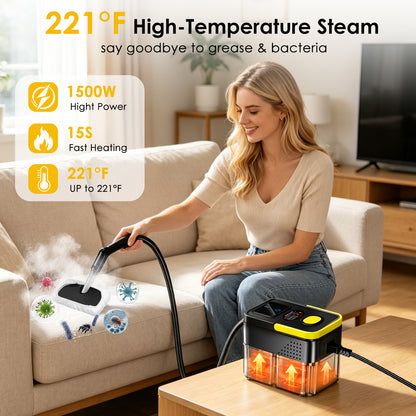 Steam Cleaner,1.9Qt Pressurized Portable Handheld Steamer for Home Cleaning | 3 Adjustable Steam Levels & Dual Switch, 15s Heat-Up, 221°F Steam，18 Accessories for Tile, Grout, Grease, Dirt, Car, sofa