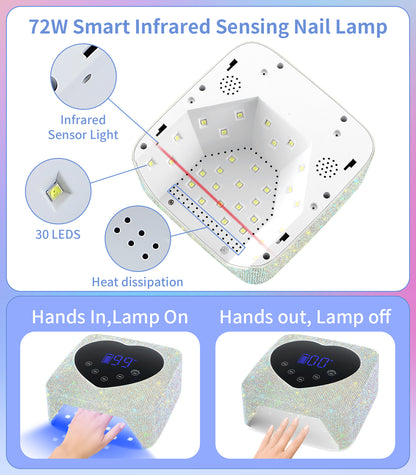 HUGMAPLE Cordless UV Nail Lamp 72W，Rechargeable Diamond LED Nail Dryer | Fast Nail Light Curing Lamp for All gel nails with 5 Timer Setting, Touch Control & Auto Sensor for Salon & Home