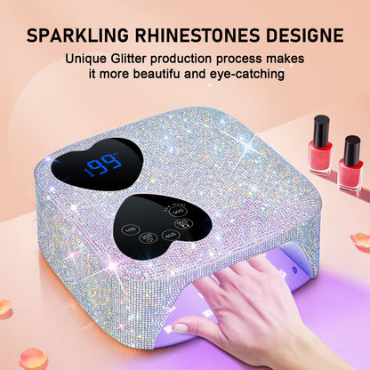 UV LED Nail Lamp Cordless, HUITINE 80W Rechargeable UV Light for Gel Nails | Professional Gel Light Dryer with 5 Timers & Mirror Base, Sparkling Rhinestones Diamond Curing Lamp for Salon & Home
