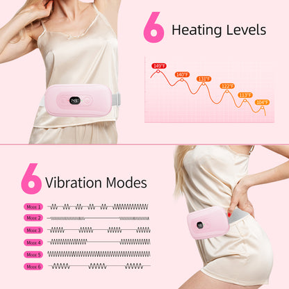 Portable Heating Pad Period Cramps: 2 Timer 6 Heat Levels 6 Vibration Modes Cordless Electric Heating Pad 3s Fast Heating Menstrual Heating Pad (Light Pink)