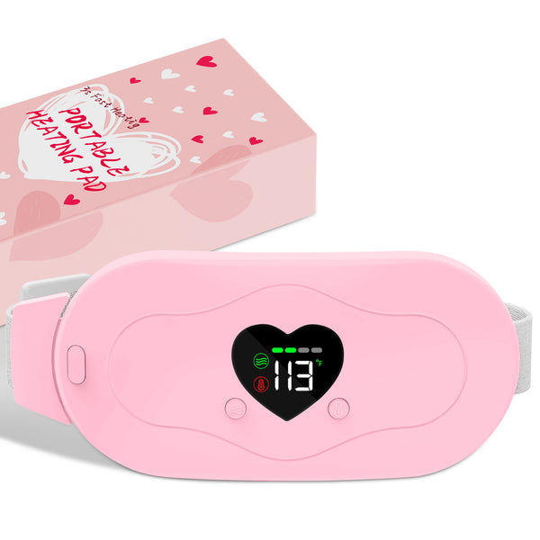 Glyduny Portable Heart Heating Pads, 6 Heat & Massage Modes 3S Fast Heating Electric Cordless Heat Pad, 30/60 Mins Auto Shut Off, Back or Belly Heating Pad Ideal Gift for Women, (Pink-6602)