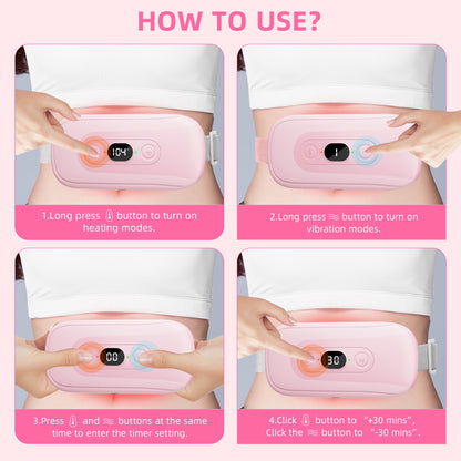 Portable Heating Pad Period Cramps: 2 Timer 6 Heat Levels 6 Vibration Modes Cordless Electric Heating Pad 3s Fast Heating Menstrual Heating Pad (Light Pink)