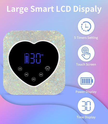 HUGMAPLE Cordless UV Nail Lamp 72W，Rechargeable Diamond LED Nail Dryer | Fast Nail Light Curing Lamp for All gel nails with 5 Timer Setting, Touch Control & Auto Sensor for Salon & Home