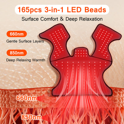 Red Light Therapy for Neck and Shoulders, 165 LEDs Infrared Light Therapy Wrap for Home/Office, 5 Levels & 9 Timer Infrared Heating Pad for Neck, Shoulder, Chest, Upper Back
