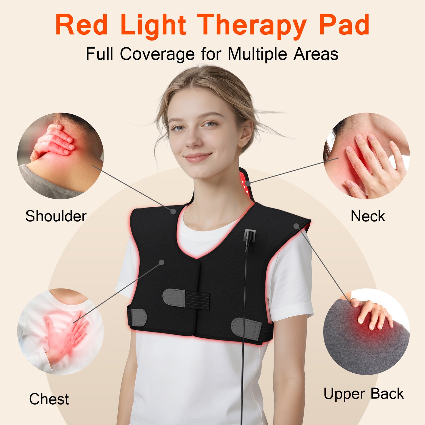 Red Light Therapy for Neck and Shoulders, 165 LEDs Infrared Light Therapy Wrap for Home/Office, 5 Levels & 9 Timer Infrared Heating Pad for Neck, Shoulder, Chest, Upper Back