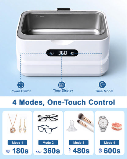 EXTAFIY Ultrasonic Jewelry Cleaner 48KHz Ultra Sonic Cleaning Machine| For Ring/Eyeglass/Silver Jewelry/Watch Band/Earring/Dentures/Retainers 4 Cleaning Modes & Display 400ml 304 Tank Gift for Women