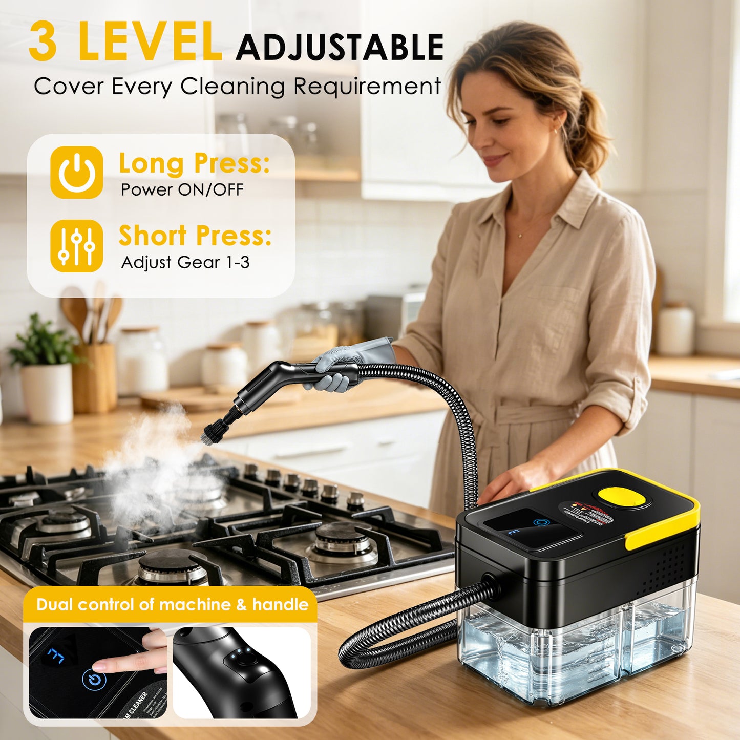 Steam Cleaner,1.9Qt Pressurized Portable Handheld Steamer for Home Cleaning | 3 Adjustable Steam Levels & Dual Switch, 15s Heat-Up, 221°F Steam，18 Accessories for Tile, Grout, Grease, Dirt, Car, sofa