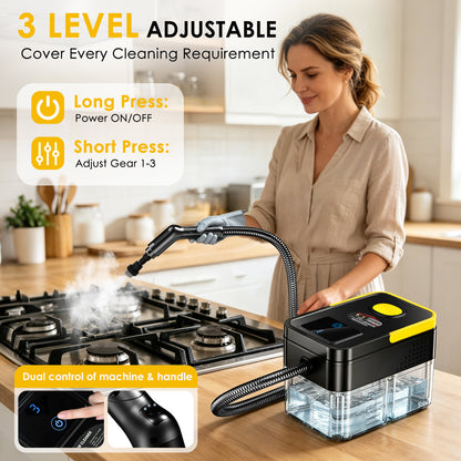 Steam Cleaner,1.9Qt Pressurized Portable Handheld Steamer for Home Cleaning | 3 Adjustable Steam Levels & Dual Switch, 15s Heat-Up, 221°F Steam，18 Accessories for Tile, Grout, Grease, Dirt, Car, sofa