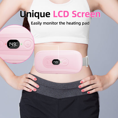 Portable Heating Pad Period Cramps: 2 Timer 6 Heat Levels 6 Vibration Modes Cordless Electric Heating Pad 3s Fast Heating Menstrual Heating Pad (Light Pink)