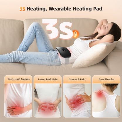 COSYGLOW Portable Cordless Heating Pad Cramps | 6 Heat Levels and 6 Massage Modes,3S Fast Heating,Period Menstrual Electric Heating Pad,Gifts for Women, Matte-black