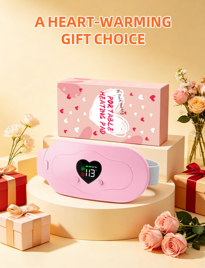 Glyduny Portable Heart Heating Pads, 6 Heat & Massage Modes 3S Fast Heating Electric Cordless Heat Pad, 30/60 Mins Auto Shut Off, Back or Belly Heating Pad Ideal Gift for Women, (Pink-6602)