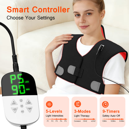 Red Light Therapy for Neck and Shoulders, 165 LEDs Infrared Light Therapy Wrap for Home/Office, 5 Levels & 9 Timer Infrared Heating Pad for Neck, Shoulder, Chest, Upper Back