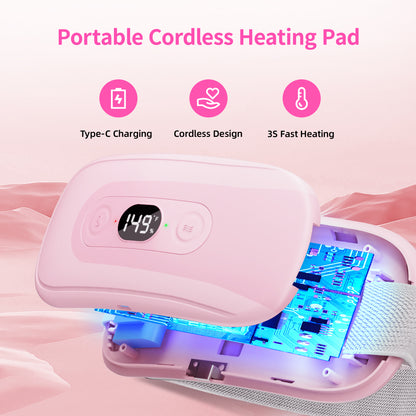 Portable Heating Pad Period Cramps: 2 Timer 6 Heat Levels 6 Vibration Modes Cordless Electric Heating Pad 3s Fast Heating Menstrual Heating Pad (Light Pink)