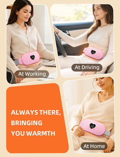 Glyduny Portable Heart Heating Pads, 6 Heat & Massage Modes 3S Fast Heating Electric Cordless Heat Pad, 30/60 Mins Auto Shut Off, Back or Belly Heating Pad Ideal Gift for Women, (Pink-6602)