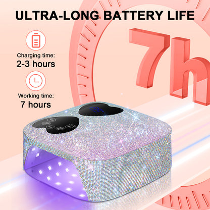 UV LED Nail Lamp Cordless, HUITINE 80W Rechargeable UV Light for Gel Nails | Professional Gel Light Dryer with 5 Timers & Mirror Base, Sparkling Rhinestones Diamond Curing Lamp for Salon & Home