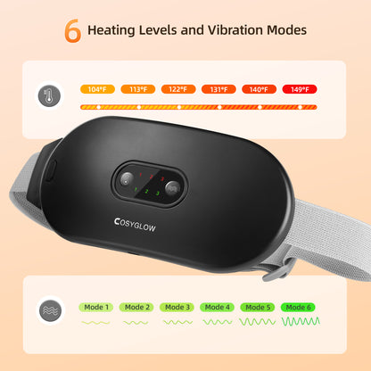 COSYGLOW Portable Cordless Heating Pad Cramps | 6 Heat Levels and 6 Massage Modes,3S Fast Heating,Period Menstrual Electric Heating Pad,Gifts for Women, Matte-black