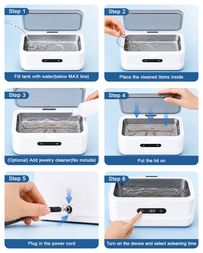 EXTAFIY Ultrasonic Jewelry Cleaner 48KHz Ultra Sonic Cleaning Machine| For Ring/Eyeglass/Silver Jewelry/Watch Band/Earring/Dentures/Retainers 4 Cleaning Modes & Display 400ml 304 Tank Gift for Women