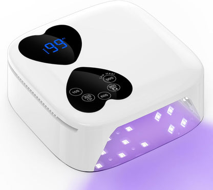 UV LED Nail Lamp Cordless, HUITINE 80W Rechargeable UV Light for Gel Nails | Professional Gel Light Dryer with 5 Timers & Mirror Base, Sparkling Rhinestones Diamond Curing Lamp for Salon & Home