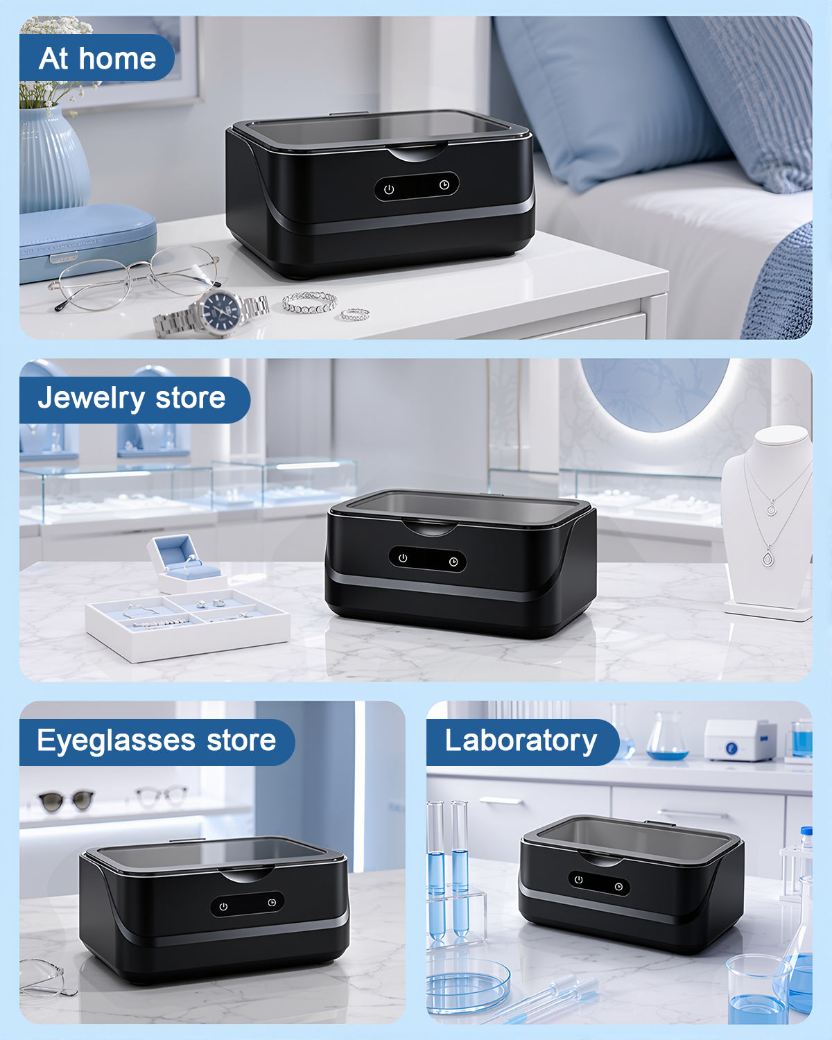 EXTAFIY Ultrasonic Jewelry Cleaner 48KHz Ultra Sonic Cleaning Machine| For Ring/Eyeglass/Silver Jewelry/Watch Band/Earring/Dentures/Retainers 4 Cleaning Modes & Display 400ml 304 Tank Gift for Women Black