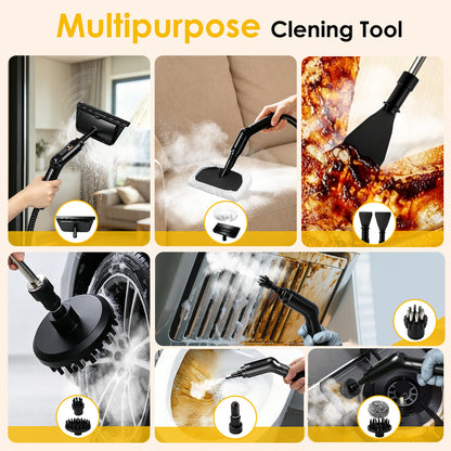 Steam Cleaner,1.9Qt Pressurized Portable Handheld Steamer for Home Cleaning | 3 Adjustable Steam Levels & Dual Switch, 15s Heat-Up, 221°F Steam，18 Accessories for Tile, Grout, Grease, Dirt, Car, sofa