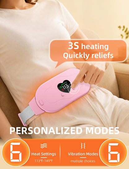 Glyduny Portable Heart Heating Pads, 6 Heat & Massage Modes 3S Fast Heating Electric Cordless Heat Pad, 30/60 Mins Auto Shut Off, Back or Belly Heating Pad Ideal Gift for Women, (Pink-6602)