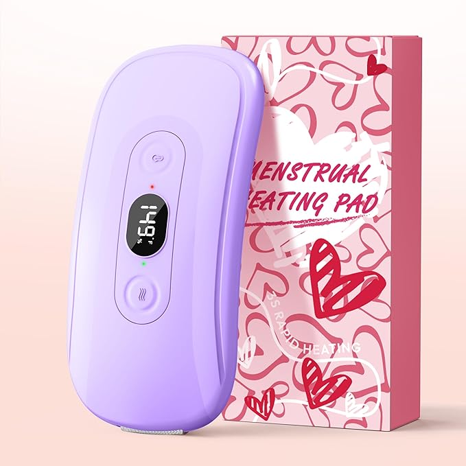 3       Portable Heating Pad Period Cramps: 2 Timer 6 Heat Levels 6 Vibration Modes Cordless Electric Heating Pad 3s Fast Heating Menstrual Heating Pad (Purple)