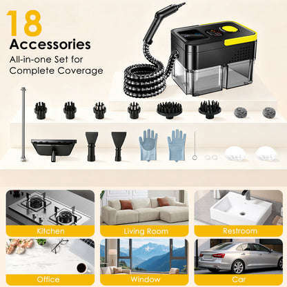 Steam Cleaner,1.9Qt Pressurized Portable Handheld Steamer for Home Cleaning | 3 Adjustable Steam Levels & Dual Switch, 15s Heat-Up, 221°F Steam，18 Accessories for Tile, Grout, Grease, Dirt, Car, sofa