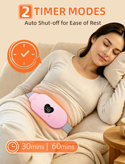 Glyduny Portable Heart Heating Pads, 6 Heat & Massage Modes 3S Fast Heating Electric Cordless Heat Pad, 30/60 Mins Auto Shut Off, Back or Belly Heating Pad Ideal Gift for Women, (Pink-6602)