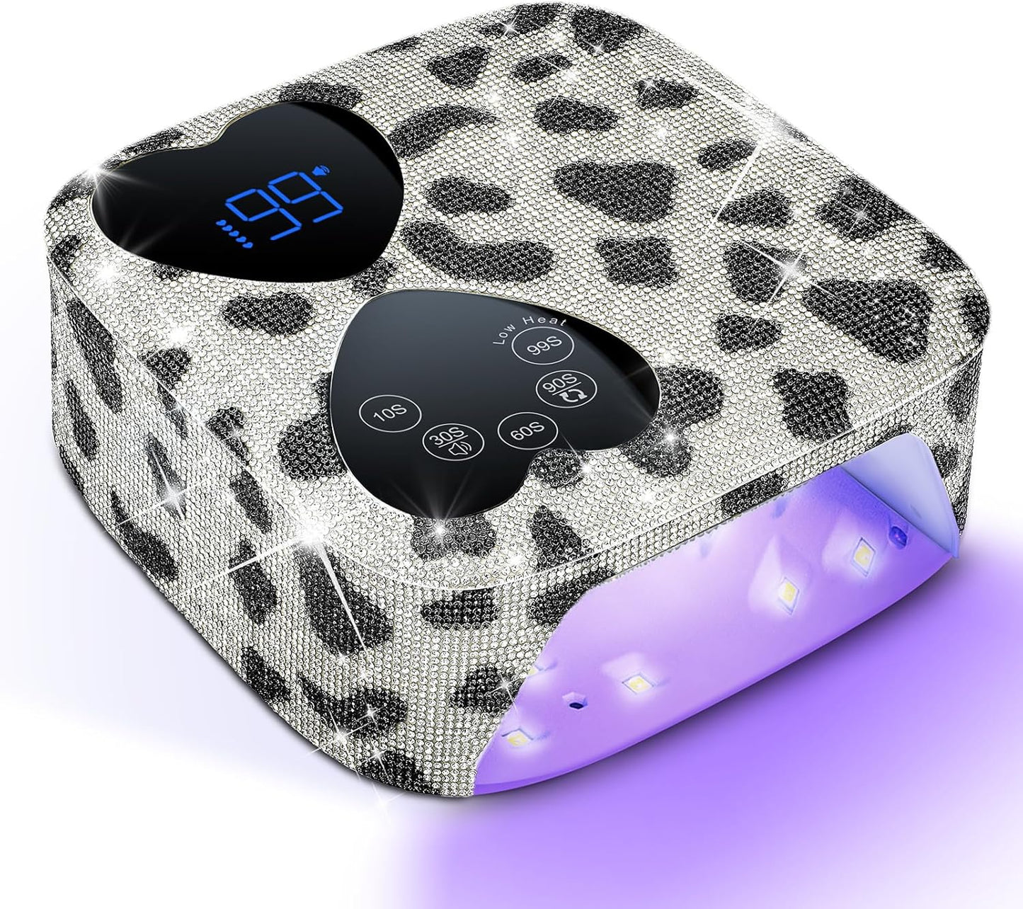 UV LED Nail Lamp Cordless, HUITINE 80W Rechargeable UV Light for Gel Nails | Professional Gel Light Dryer with 5 Timers & Mirror Base, Sparkling Rhinestones Diamond Curing Lamp for Salon & Home