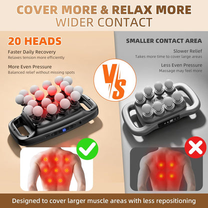 Muscle Massage Gun, Percussion Multiple Head for Shoulder Pain Relief | 20 Head Deep Tissue, 3 Modes & 99 Levels, Quiet, Portable for Back Neck Legs & Arms, Full Body Relaxing Gifts for Mom
