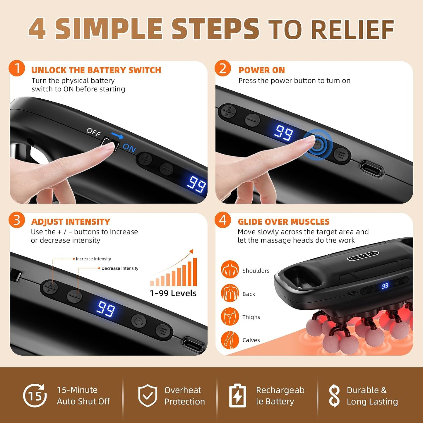 Muscle Massage Gun, Percussion Multiple Head for Shoulder Pain Relief | 20 Head Deep Tissue, 3 Modes & 99 Levels, Quiet, Portable for Back Neck Legs & Arms, Full Body Relaxing Gifts for Mom